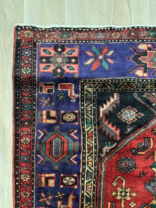 FAROUK 4'0" x 7'2" ft. Persian wool area rug, Traditional vintage Hand-Knotted carpet