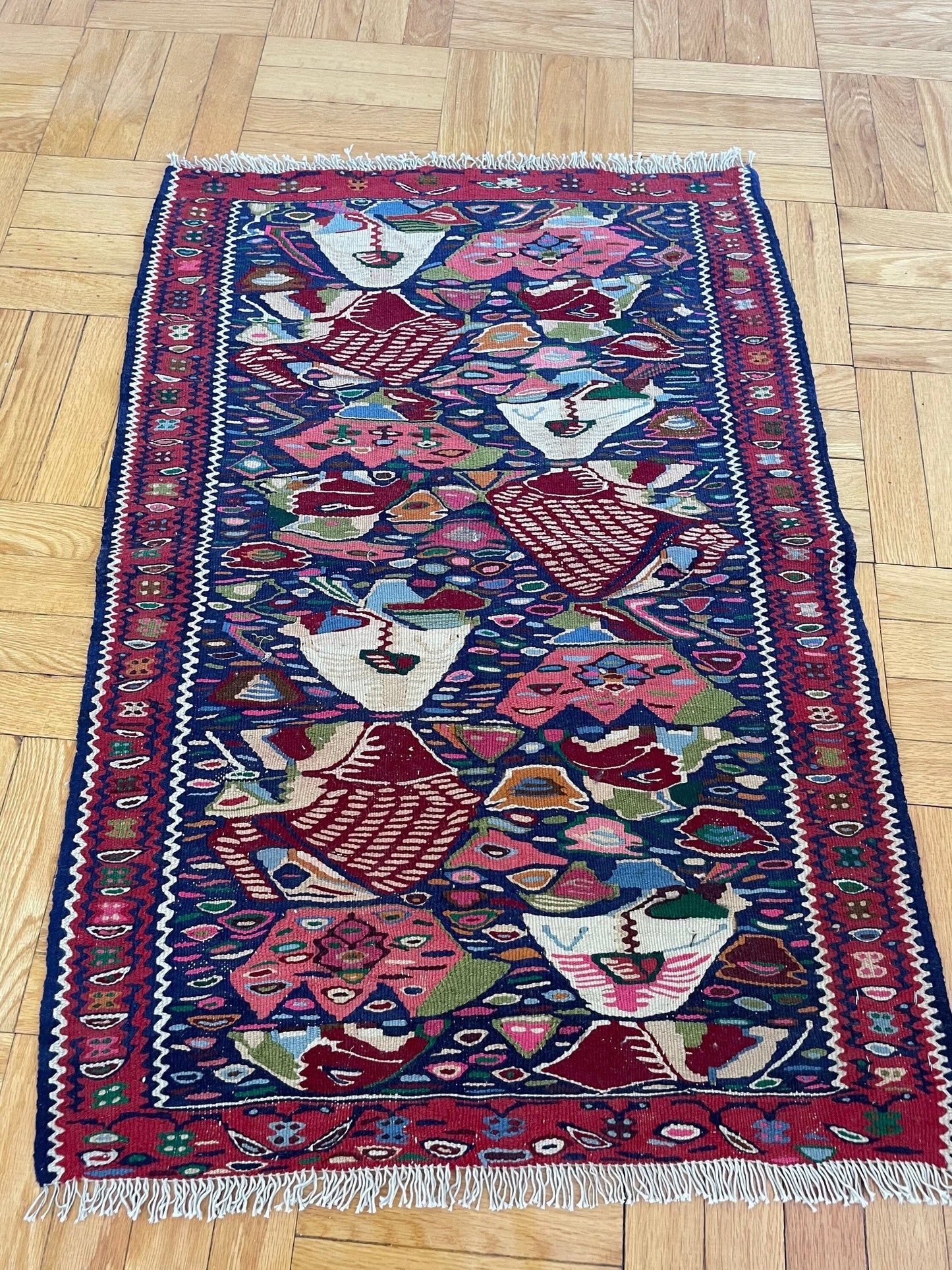 ANISA 3' 3" x 2' 3" ft Hand-knotted kilim
