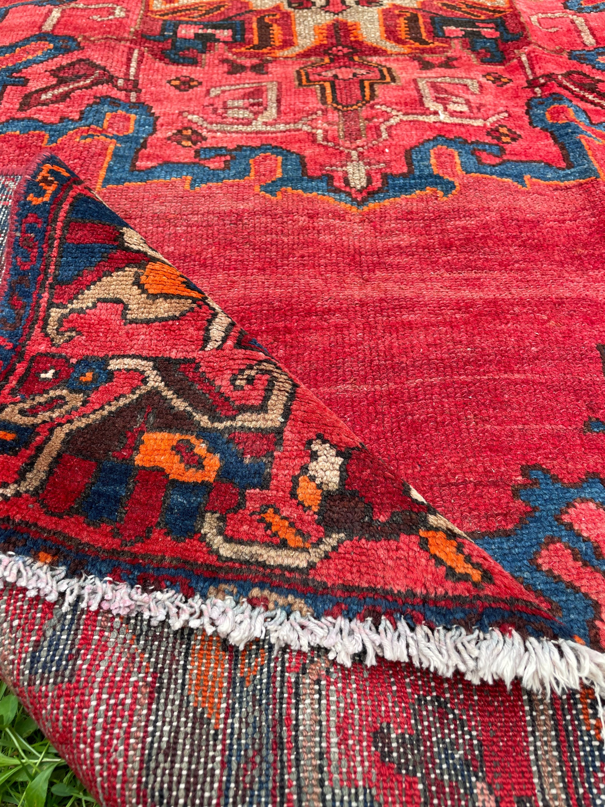 Vintage 6’ 4 “ x 3’ 9” ft. Geometric Persian red pink area rug. Hand-Knotted Soft Wool