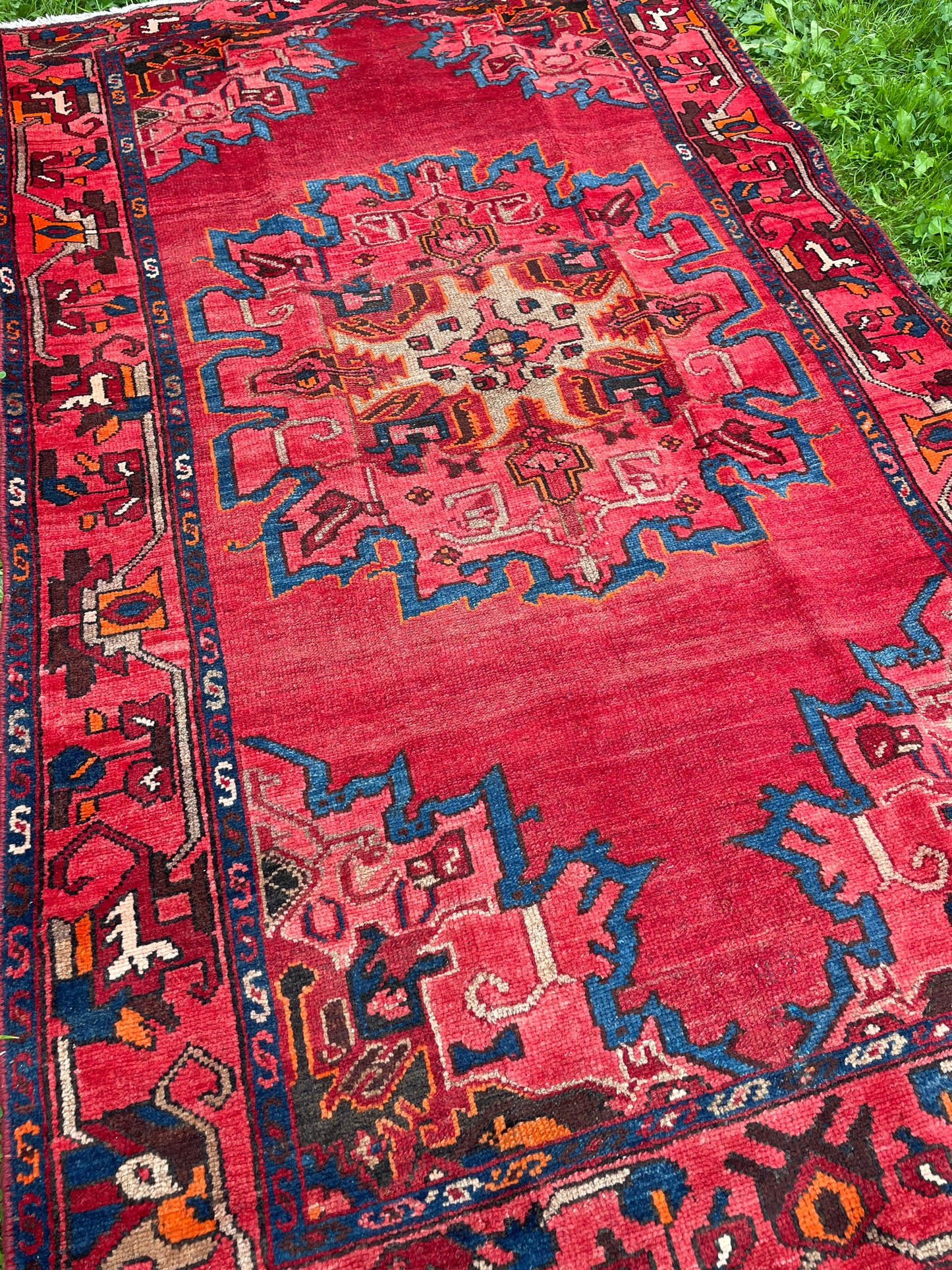 Vintage 6’ 4 “ x 3’ 9” ft. Geometric Persian area rug. Hand-Knotted Soft Wool